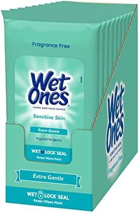 Wet Ones Sensitive Skin Hands and Face Wipes, Travel Pack (Pack of 10)
