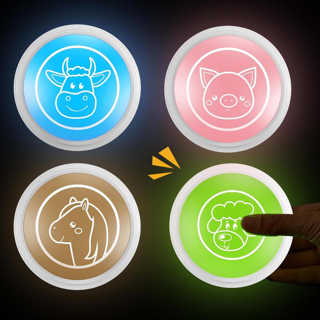 Honoson 4 Pcs Farm Animal Sound Light up Buzzers for Trivia Games Answer Buzzers for Classroom Sound Buttons Family Game and Nights Back to School Supplies (Bright Color)