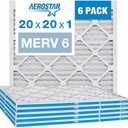 Aerostar 20x20x1 MERV 6 Pleated Air Filter, AC Furnace Air Filter, 6 Pack (Actual Size: 19 3/4" x 19 3/4" x 3/4")
