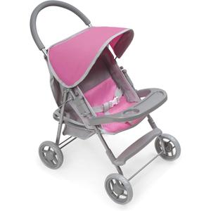 Badger Basket Deluxe Glide Folding Doll Stroller - Lightweight Baby Doll Stroller with Storage Basket and Snack Tray - Fits for 18 Inch Dolls - Gray and Pink