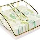 Flat Napkin Holder with Marble Base, Square Metal Kitchen Napkin Storage, Tissue Dispenser for Table (Gold)