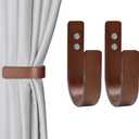 OCIOLI 2 Set Curtain Tiebacks & Holdbacks - Natural Wood Wall-Mounted U-Shaped Hooks with Stainless Steel Screws, Durable Curtain Tie Backs, Pull Backs for Drapery & Window Decor (Coffee, 2)
