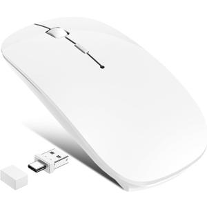 Wireless Mouse for MacBook Air iPad Pro PC Laptop, Bluetooth Rechargeable Computer Mice with Jiggler Mode, Silent 3 Mode (BT 5.2/3.0 & USB-A/USB-C Receiver) Type-C Slim Travel Mouse, White