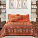 VAPUTAR Cotton Quilt King Size Bedding Set - 3 Pieces King Quilt Bedding Set, Boho King Size Quilts, Lightweight Reversible Coverlets Bedspreads for Farmhouse Bedroom (Red/Orange) (King (98"  106"))
