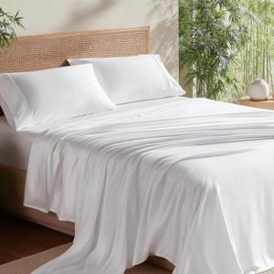 Bedsure King Size Sheet Set, Cooling Sheets, Rayon Derived from Bamboo, Deep Pocket Up to 16", PureWoven, Breathable & Soft, Bed Sheets, Hotel Luxury Silky Bedding for Hot Sleepers, White