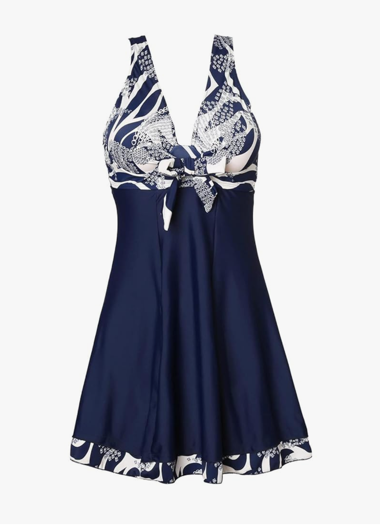 MiYang Women's One Piece High Waist Printing Swim Dress Padded Swimwear Size XL