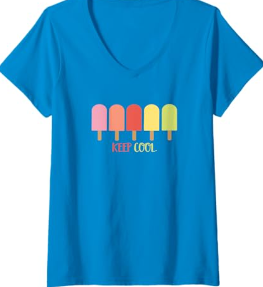 Womens Popsicle - Keep cool V-Neck T-Shirt (Small, Baby Blue)