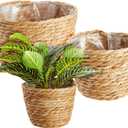 Juvale Seagrass Indoor Planter Set with Plastic Lining, 3 Small Woven Wicker Baskets for Plants, Flower (3 Sizes)
