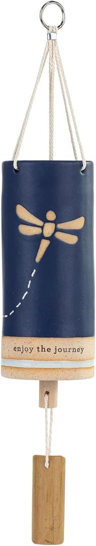 DEMDACO Inspired Enjoy The Journey Blue and Tan 7 x 3 Inch Stoneware Wind Chime, Everyday Indoor Outdoor Garden Decor
