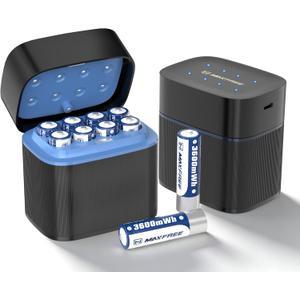 Maxfree Rechargeable AA Batteries Lithium with Charger, 8-Pack 1.5V 3600mWh Long Lasting Double A Batteries with LED Display, Cycle Times Up to 2500 Fast Charging for Blink Outdoor Cameras & Toys