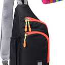 Peicees Small Sling Backpack Waterproof Unisex Shoulder Bag Chest Crossbody Daypack (Black)