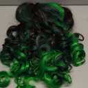 ANOGOL Hair Cap+Dark Green Lolita Wig for Women Green Mixed with Black Cosplay Wig with Ponytails Long Curly Wigs with Bangs Dark Greenish Black Ponytails Wigs Anime Outfit for Halloween Party