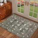 GarveeHome Small Entryway Rug, 2x3 Washable Front Door Rug Indoor Entrance Floral Carpet Non-Slip Low Pile Throw Rugs for Kitchen Floor, Powder Room, Entry, Bathroom, Kids Room (Stone Gold)