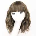 AISI HAIR Synthetic Wavy Curly Bob Wig with Bangs Brown mix Caramel Blonde Short Hair for Women Synthetic Heat Resistant Bob Wigs