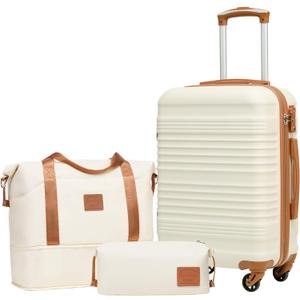Coolife Luggage Set 3 Piece Luggage Set Carry On Suitcase Hardside Luggage with TSA Lock Spinner Wheels(White, 3 piece set (DB/TB/20))