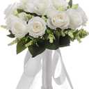 CYANLUX Wedding Bouquets for Bride Bridesmaid Bouquet Champagne White Artificial Roses Flowers for Wedding Valentine's Day Church Home Decoration (1#White)