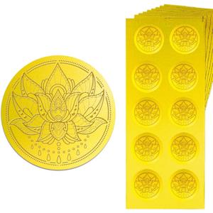 Peacoblue Gold Embossed Sticker Seal 1.4 Inch 150Pcs Mandala Lotus, Self Adhesive Golden Around Embossing Decals for Party Favors Invitation Envelope Seal Gift Card Certificate Decoration