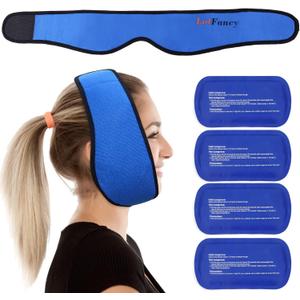 LotFancy Face Ice Pack Wrap for TMJ, Wisdom Teeth, with 4 Reusable Hot Cold Therapy Gel Packs, Pain Relief for Head, Oral and Facial Surgery, Dental Implants, Blue
