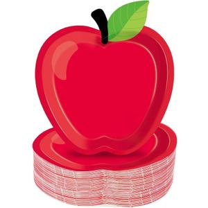 50PCS Red Apple Party Paper Plates Decorations Back to School Paper Plates First Day of School Party Supplies Schools Disposable Tableware for 50 Guests for Christmas Kindergarten Preschool 6.6X7.4