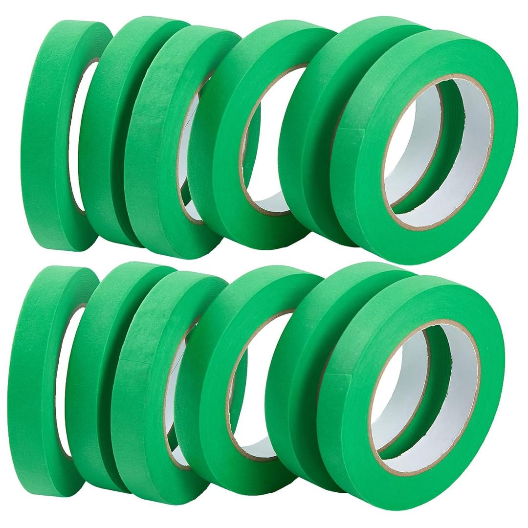 Green Masking Tape,Painters Tape,Green Painters Tape for Automotive Painting,DIY Paper Arts & Crafts, Spraying Drywall Paint, No Residue & Easy to Clean Up,12pcs 0.7in X 54 Yd Painter's Tape