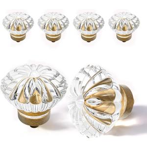 Crystal Cabinet Knobs Cabinets Knob, 4 Pack Flower Antique Brass Vintage Glass Clear Crystal Small Pull for Closet Dresser Drawers Cupboard Wardrobe, Alloy Retro Pulls Old Style Bronze Drawer Handle