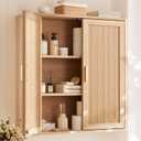 INNOD Bathroom Storage Cabinet, Over the Toilet Storage Cabinet, Medicine Cabinet with Adjustable Wood Shelf & Doors for Laundry Room & Kitchen & Living Room (Natural Oak), 23.5 x 24.5 x 8 inches