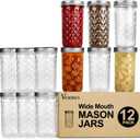 VERONES Wide Mouth Mason Jars 22oz, 12 Pack 22 oz Wide Mouth Mason Jars with Lids and Bands, Ideal for Jam, Honey, Wedding Favors, Shower Favors