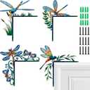 MorningRo 4 Pcs Door Frame Decoration Set Metal, Wall Art Decor Corner Sign Bathroom Decor for Indoor Outdoor Door Home Window Office(Dragonfly,Multicolor)