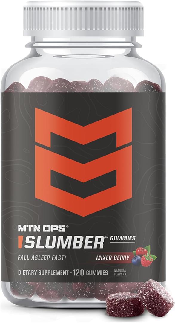 MTN OPS Slumber Sleep Gummies 60 Servings, Tart Cherry 1000mg, Melatonin 2.5mg, Chamomile, Natural Flavors, Made in USA, Mixed Berry, Nighttime Sleep Aid, Best By 04/26