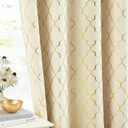 ZJDECOR Beige Full Blackout Window Curtain Panels with Gold Geometric Metallic Moroccan Print,Modern Room Darkening Light Blocking Drapes,Grommet Window Treatment for Bedroom,52" Wx84 L(Pack of 2)