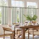 jinchan Striped Linen Kitchen Curtains 45 Inches Length Tier Curtains Farmhouse Modern Cafe Style Small Window Treatments Airy Light Filtering Rod Pocket for Living Room Bathroom 2 Panels Sage Green