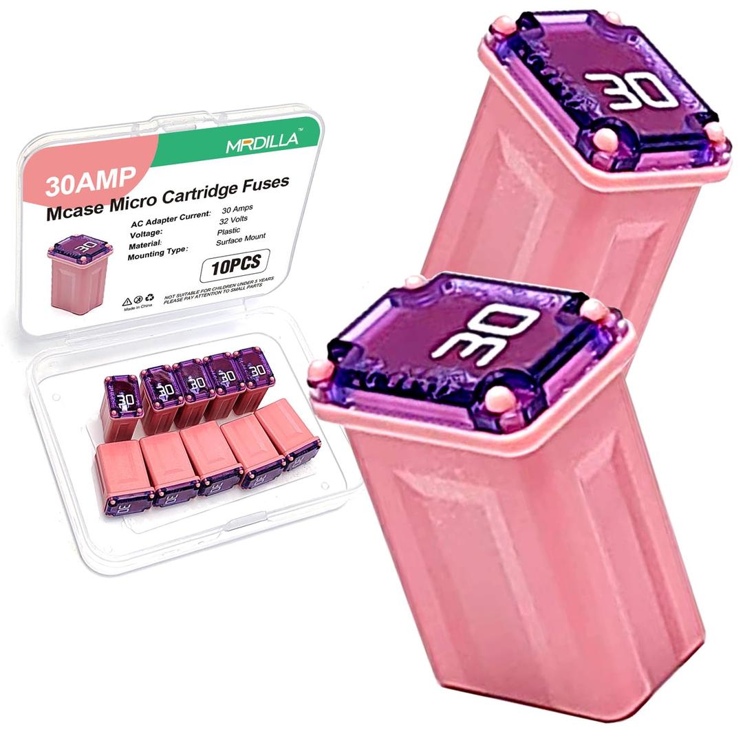 10PCS 30Amp Micro Cartridge Fuses, Low Profile FMM/MCASE Type 608830 Car Fuses for Car, SUV, Truck, Box-Shaped Blade