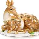 Hand Painted Trinket Box for Home Decor Accents, Enamel Hinged Jewelry Box for Bookshelf Office Table Desk Decoration, Classical Figurine Collectible Keepsake Animal Sculptures (Sika Deer)