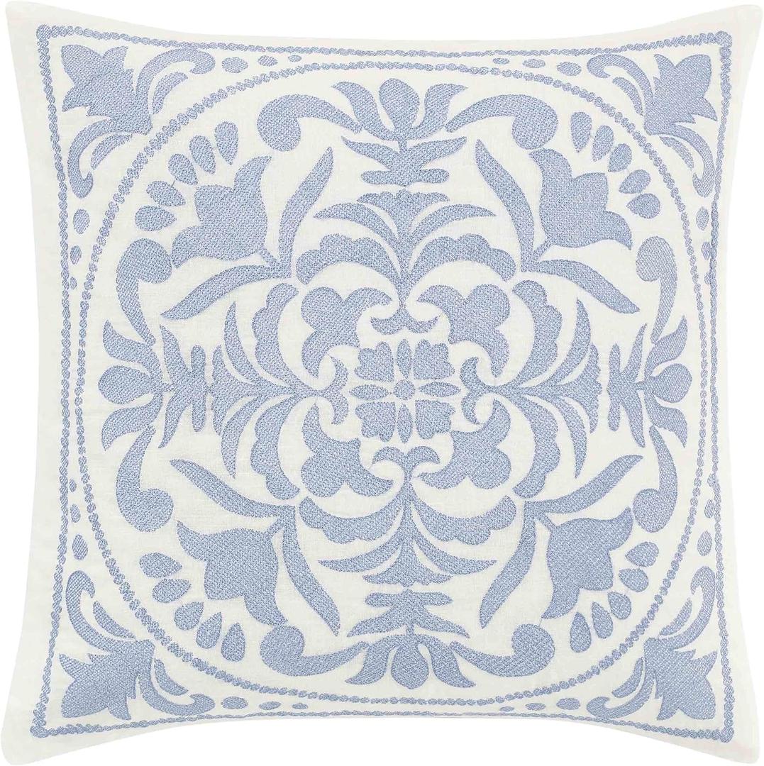 Laura Ashley Home - Throw Pillow with Envelope Closure, Elegant Home Decor for Bed or Sofa (Mila Blue, 18" x 18")