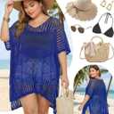 Chalier Swimsuit Coverup for Women Crochet Beach Cover Ups Hollow Out Plus Size Bathing Suit Cover Up Swim Dress (XL)