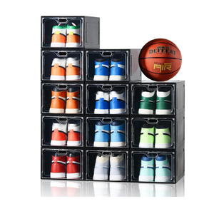12 Pack Large Shoe Storage Box, Clear Shoe Storage Organizer with Magnetic Door, Stackable,Shoe Containers For Display Sneakers, Easy Assembly, Fit up to US Size 12, Black