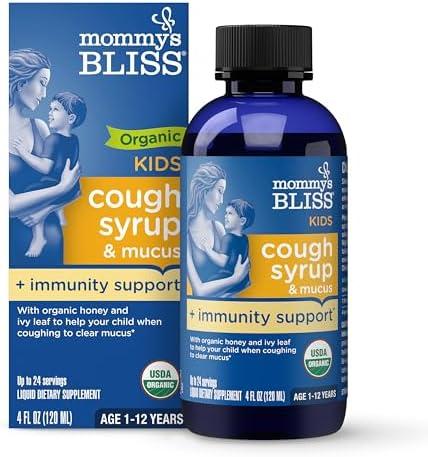 Pack Of 2 Mommy's Bliss Organic Kids Cough Syrup and Mucus Relief + Immunity Support, Agave & Honey, Ivy Leaf, Elderberry, Zinc, Vitamin C, 4 Fl Oz Exp: 09/ 2025