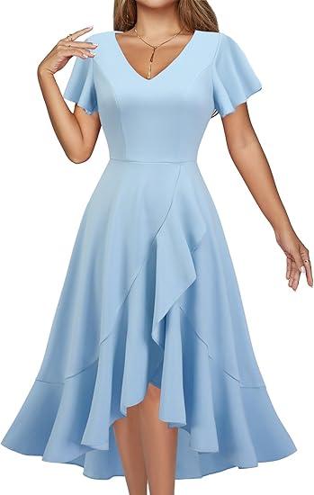 DRESSTELLS Women's Cocktail Party Dress, Formal Wedding Guest Church Vintage Holiday Evening Prom High Low Dresses 2025, Size: 3XL