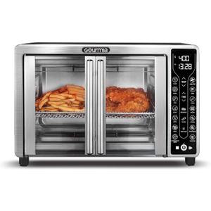 Gourmia French Door Air Fryer  25 Qt Large Capacity Convection Oven, Fryfroce 360, Digital Display with 17 Cooking Presets, Bake, Toast, Roast, Dehydrate, Fits 12 Pizza (Stainless Steel)