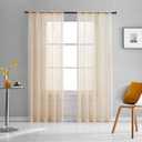 Beige Sheer Curtains 95 Inches Long Panels Rod Pocket 2 Panels Translucent Solid Color Voile Beige Drapes for Bedroom Living Room 2 Panels 52x95