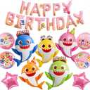 PartyWoo Baby Shark Family Foil Balloons 13pcs Baby Shark Family Pink Round Star Mylar Happy Birthday Banner Letter Balloons for Boys and Girls Under the Sea Kids Birthday Party Decorations