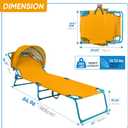 Northroad Beach Lounge Chair with Canopy Shade, Adjustable 4 Position Foldable Tanning Chair, Outdoor Heavy Duty Chaise Lounge Chair, for Poolside Patio Sunbathing Lawn, UPF 50+, Yellow, 22 x 14 x 10.26 inches