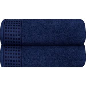 GLAMBURG 100% Cotton 2 Pack Oversized Bath Towel Set 28x55 Inches, Ultra Soft Highly Absorbant Compact Quickdry & Lightweight Large Bath Towels, Ideal for Gym Travel Camp Pool - Navy Blue