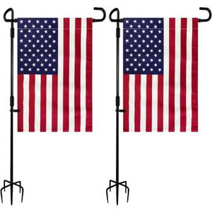 TOPFLAGS 2 Pack Garden Flag Stand with American Flag Garden Flag Heavy Duty Metal Yard Flag Holder Pole Stake Small Flag Stands for Garden Flags 12 x 18 with Clips and Stopper
