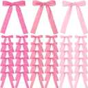 36 Pieces Easter Day Velvet Bow Easter Ribbon Wreath Bow Bulk Spring Crafts Gift Pretied Set for Garland Home Wedding Holy Week Decor(Pink,1'' Wide)