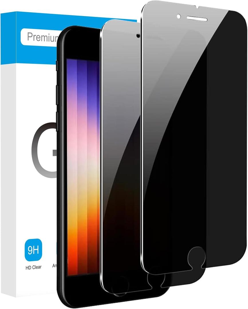 Fotbor Privacy Screen for iPhone SE 2020/2022, iPhone 2nd/3rd Generation Privacy Screen Protector, iPhone SE 2020/2022 Screen Protector Tempered Glass, 4.7-Inch, Anti Spy, 2-Pack (Dark, Black)