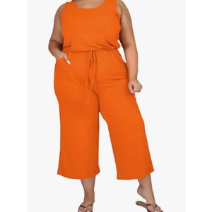 TOPSRANI Womens Plus Size 2 Piece Outfits Sweatsuits Casual Tracksuit Sleeveless Baggy Wide Leg Long Crop Pants Sets, Orange, 5XL