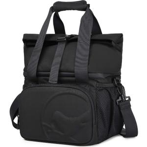 SUNNY BIRD 14L Large Insulated Lunch Bag, Leakproof and Dual Compartment Lunch Cooler Box for Women Adult and Men, Fits 21 Cans (Black 01)