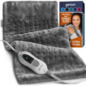 GENIANI XL Electric Heating Pad for Back Pain & Cramps Relief, Electric Throw, Birthday Christmas Gifts for Women, Men Auto Shut Off, Machine Washable, Heat Pad for Neck & Shoulder, 12×24", Tabby Gray