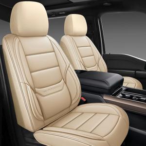 NS YOLO Leather Car Seat Covers Full Set,Universal Fit for Most Cars,SUVs and Sedans,Waterproof Luxury Leatherette Cushions, 5 Car Seat Protectors (Beige, Full Set-5 Seats(Front and Rear))